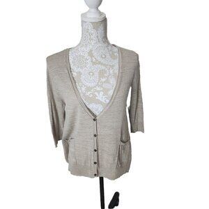 J. Jill Sweater Cardigan Pure Jill Tan Pockets Elbow Sleeves Petite Women's SP